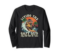 Living The Capy Life Capybara Surfing Retro Sunset Long Sleeve T-Shirt