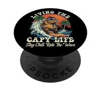 Living the Capy Life Capybara Surfing Retro Sunset PopSockets Adhesive PopGrip