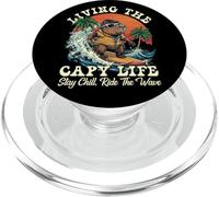 Living the Capy Life Capybara Surfing Retro Sunset PopSockets PopGrip for MagSafe
