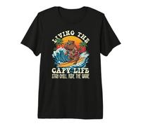 Living The Capy Life Capybara Surfing Retro Sunset Premium T-Shirt