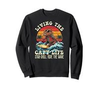 Living the Capy Life Capybara Surfing Retro Sunset Sweatshirt