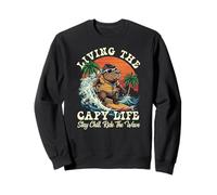 Living the Capy Life Capybara Surfing Retro Sunset Sweatshirt