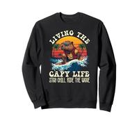 Living the Capy Life Capybara Surfing Retro Sunset Sweatshirt