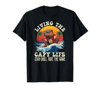 Living The Capy Life Capybara Surfing Retro Sunset T-Shirt