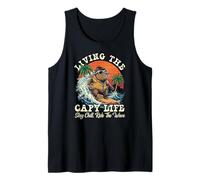 Living The Capy Life Capybara Surfing Retro Sunset Tank Top