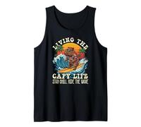 Living The Capy Life Capybara Surfing Retro Sunset Tank Top