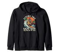 Living the Capy Life Capybara Surfing Retro Sunset Zip Hoodie