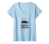Living The Doggy Dream: Sleepy Pup Pet Owner V-Neck T-Shirt, Women, Baby Blue, S