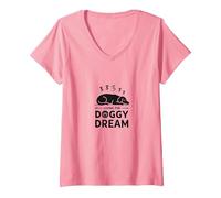 Living The Doggy Dream: Sleepy Pup Pet Owner V-Neck T-Shirt, Women, Pink, XL