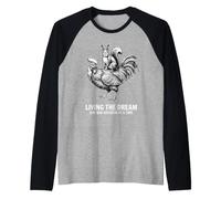 Living the Dream Funny Squirrel Riding Chicken Design Raglan Baseball Tee