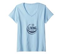 Living The Dream Hammock Sun Relaxation V-Neck T-Shirt, Women, Baby Blue, S