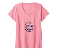 Living The Dream Hammock Sun Relaxation V-Neck T-Shirt, Women, Pink, M