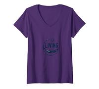 Living The Dream Hammock Sun Relaxation V-Neck T-Shirt, Women, Purple, S