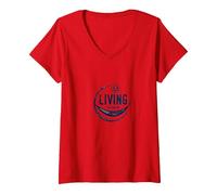 Living The Dream Hammock Sun Relaxation V-Neck T-Shirt, Women, Red, S