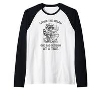 Living The Dream One Bad Decision At a Time Raccoon Cowboy Raglan Baseball Tee