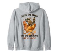 Living The Dream One Bad Decision At a Time Raccoon Cowboy Zip Hoodie