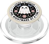 Living The Dream One Nightmare At A Time Cute Bookish Ghost PopSockets PopGrip for MagSafe