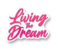 Living The Dream Self Adhesive Sticker - 110mm x 90mm - 5 Colour Options, Campervan, Camper, Car, Van, Beetle, T25, T4, T5, T6 Vanlife (Pink)
