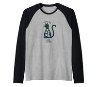Living The Nine Lives: Whimsical Cat Lover Art Raglan Baseball Tee, Men, Black/Athletic Heather, L