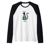 Living The Nine Lives: Whimsical Cat Lover Art Raglan Baseball Tee, Men, Black/White, M