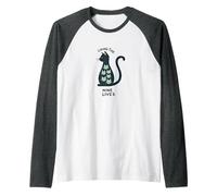 Living The Nine Lives: Whimsical Cat Lover Art Raglan Baseball Tee, Men, Dark Heather/White, XXL