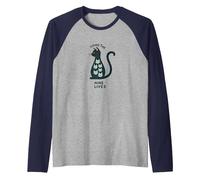 Living The Nine Lives: Whimsical Cat Lover Art Raglan Baseball Tee, Men, Navy/Athletic Heather, S
