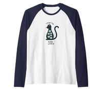 Living The Nine Lives: Whimsical Cat Lover Art Raglan Baseball Tee, Men, Navy/White, L