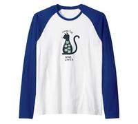 Living The Nine Lives: Whimsical Cat Lover Art Raglan Baseball Tee, Men, Royal Blue/White, M