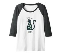 Living The Nine Lives: Whimsical Cat Lover Art Raglan Baseball Tee, Women, Dark Heather/White, XL