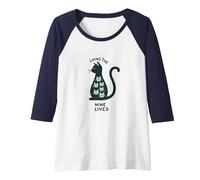 Living The Nine Lives: Whimsical Cat Lover Art Raglan Baseball Tee, Women, Navy/White, M