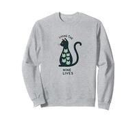 Living the Nine Lives: Whimsical Cat Lover Art Sweatshirt, Adult Unisex, Heather Grey, XXL