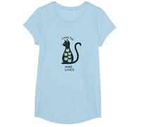 Living The Nine Lives: Whimsical Cat Lover Art T-Shirt, Girls, Baby Blue, Large