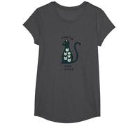 Living The Nine Lives: Whimsical Cat Lover Art T-Shirt, Girls, Dark Heather Grey, Large