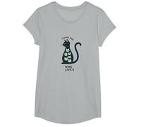 Living The Nine Lives: Whimsical Cat Lover Art T-Shirt, Girls, Heather Grey, Small