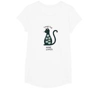 Living The Nine Lives: Whimsical Cat Lover Art T-Shirt, Girls, White, Large