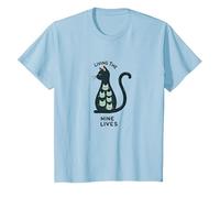 Living The Nine Lives: Whimsical Cat Lover Art T-Shirt, Kids, Baby Blue, 10 Years
