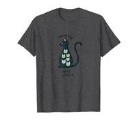 Living The Nine Lives: Whimsical Cat Lover Art T-Shirt, Men, Dark Heather Grey, 6XL
