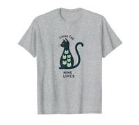 Living The Nine Lives: Whimsical Cat Lover Art T-Shirt, Men, Heather Grey, 6XL