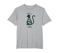 Living The Nine Lives: Whimsical Cat Lover Art T-Shirt, Men's Big and Tall, Heather Grey, 2X Tall
