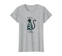 Living The Nine Lives: Whimsical Cat Lover Art T-Shirt, Women, Heather Grey, XS