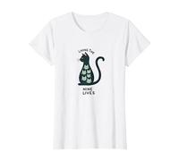 Living The Nine Lives: Whimsical Cat Lover Art T-Shirt, Women, White, M