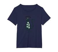 Living The Nine Lives: Whimsical Cat Lover Art T-Shirt, Women's Plus, Navy, 1X