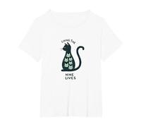 Living The Nine Lives: Whimsical Cat Lover Art T-Shirt, Women's Plus, White, 2X