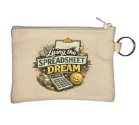Living the Spreadsheet Dream Design Key Chain Coin Purse Beige