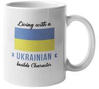 Living With A Ukrainian Builds Character. Ukraine Coffee & Tea Mug For Everyone From Ukraine, Family Friend, Foreigner, Visitor, Relatives, Acquaintances, Tourist, Men And Women (11oz)