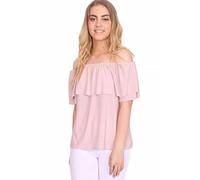 Livingly® Ladies Off The Shoulder Short Sleeve Shirt Ruffle Frill Bardot Blouse Top Womens Strapless Casual Loose Blouse Tops Summer Shirts (Nude, L)