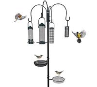 Livingshire 1.9m Premium Bird Feeding Station | Wild Bird Feeder Pole with Water Bath Tray and Accessories | 5 Hanging Brackets | Bronze | Metal Bird Feeding Station for Attracting Wild Birds