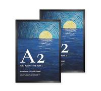 LIVINGTASTE A2 Picture Frame Brushed Black Aluminium, 2pk of 42x59.4 cm Photo Frame with Temperate Glass, for Posters, Artwork, Presentations and Wall Display