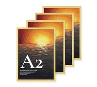 LIVINGTASTE A2 Picture Frame Brushed Gold Aluminium, 4-Pack 42x59.4 cm Photo Frame with Plexiglass Front, for Posters, Artwork, Presentations and Wall Display 4pk