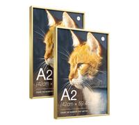 LIVINGTASTE A2 Picture Frame, Gold Aluminium A2 Frame 2 Pack with Glass | 42x59.4cm Photo Frame with Tempered Glass Ideal for Portrait or Landscape Hanging Large Posters Wall Art Decorative Prints